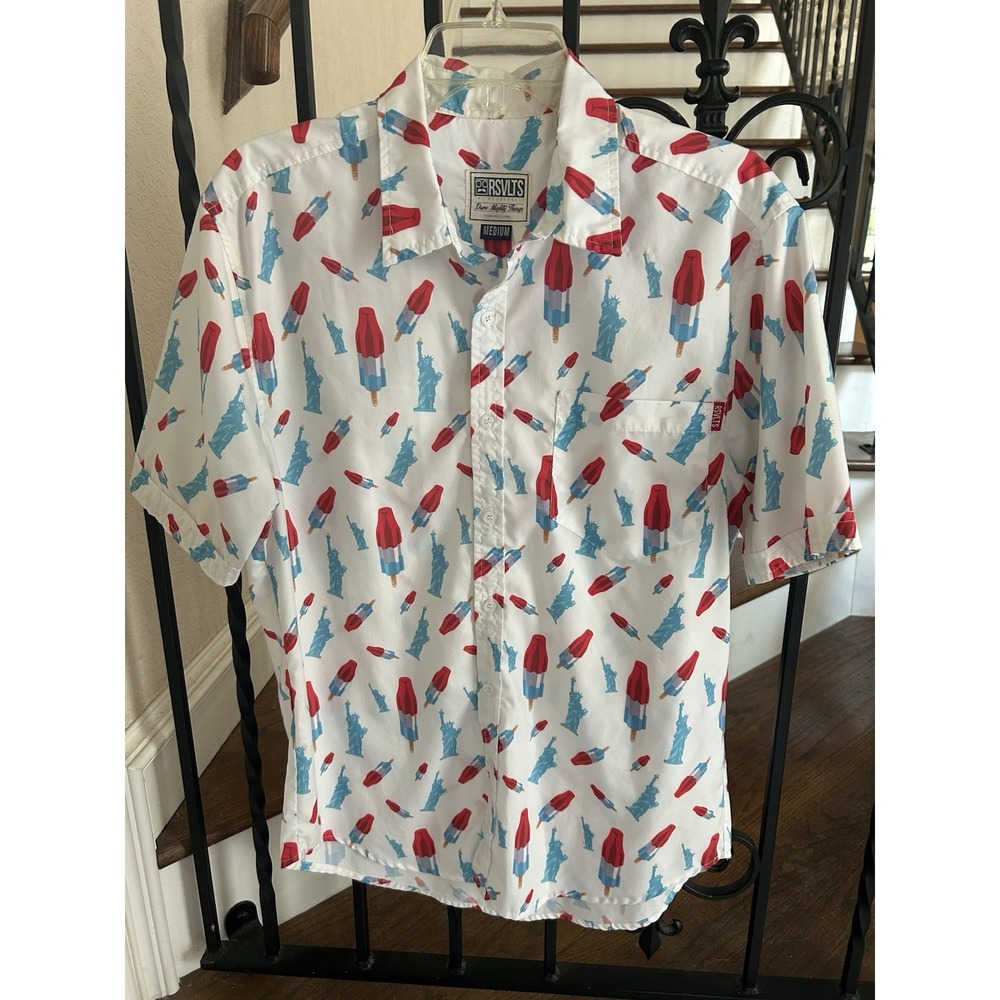 Men's Size Medium RSVLTS America Pops & Freedom KUNUFLEX Short Sleeve Shirt